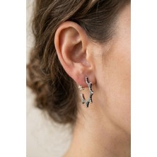 By Barun Kadın Gümüş Küpe 925 Ayar Siyah Taşlı