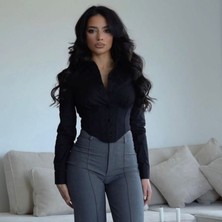 Piwow Kadın Korse Balen Detaylı Crop Gömlek