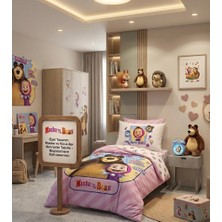 Taç  Lisanslı Masha ile Koca Ayı Pamuk Tek Kişilik Nevresim Takımı