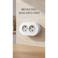 Erdo Ticaret Buğz Beyaz Ikili Sıva Üstü Dekoratif Topraklı Elektrik Prizi
