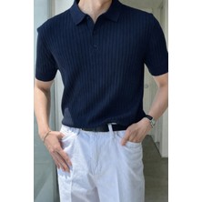 Tarz Cool Erkek Düğmeli Fitilli Triko Polo Tişört Slim Fit