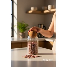 Bereketli Store Mantar Kapaklı Cam Kavanoz Çizgili 800 ml