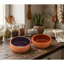 Ludia El Yapımı 2’li Toprak Güveç Seti 16 cm Sırlı Iç Yüzey Yoğurt ve Yemek Güveci