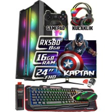Warbox Kaptan 24" Monitör Xeon X5650 16GB Ram 256GB SSD 250GB HDD RX580 8gb Ddr5 E.kartı Gaming Takım Bilgisayar