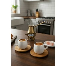 Bereketli Store Lotus 2’li Porselen Kahve Fincanı | Bambu Tabaklı Kahve Sunum Seti