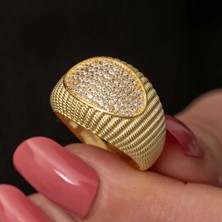 Inure Jewelry Gümüş Gold Zirkon Taşlı Kadın Yüzük