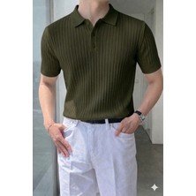 Tarz Cool Erkek Düğmeli Fitilli Triko Polo Tişört Slim Fit