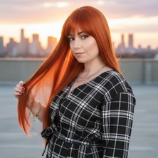 Nerm Fiber Sen Uzun Düz Kahküllü Peruk / Bakır