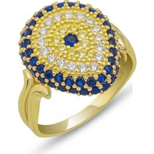 Inure Jewelry Gümüş Gold Damla Nazarlı Kadın Yüzük