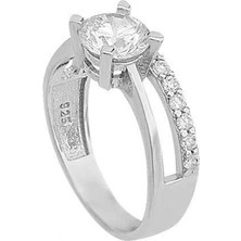 Inure Jewelry Gümüş Yarım Tur Tek Taş Bayan Yüzük