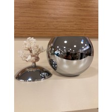 Plus Home Dekoratif Pirinç Kapaklı Doğal Mercan Yuvarlak Gümüş Yükseklik 25 cm Çapı 12 cm