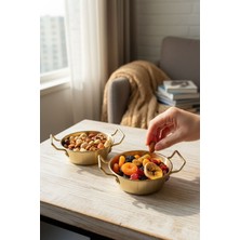 Bereketli Store 2’li Kulplu Tava Görünümlü 13 cm Gold Sunumluk Seti – Dekoratif Küçük Sunum Tabağı