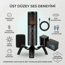Matechno Profesyonel USB Rgb Tak Çalıştır Mikrofon Çift Yönlü Kayıt Özellikli Yayıncı ve Oyuncu Mikrofonu