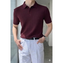 Tarz Cool Erkek Düğmeli Fitilli Triko Polo Tişört Slim Fit