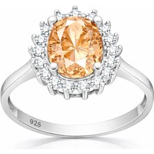 Inure Jewelry Gümüş Turuncu Taşlı Oval Kadın Yüzük