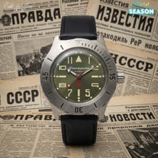 Eski Yeni Antik Vostok Komandirskie Otomatik Saat 2431 – 24 Saat Kadran, Yeşil Dial