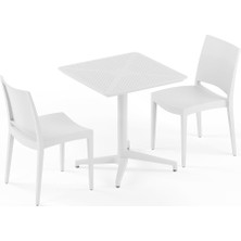 Tilia 2 Kişilik Polipropilen Masa Takımı Süt Beyaz (Moon Katlanır Masa 70X70 cm + Specto Sandalye) - Bahçe, Balkon, Teras, Veranda, Havuz Başı, Dış Mekan, Kafe, Restoran, Otel İçin
