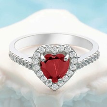 Inure Jewelry Gümüş Kırmızı Taşlı Kalpli Kadın Yüzük