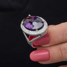Inure Jewelry Gümüş Ametist Taşlı  Kadın Yüzük