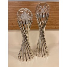 Dekoratif 2'li Pirinç Çapraz Ayak Küre Obje Renk Gümüş Yükseklik 25 ve 29 cm