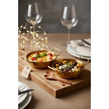 Bereketli Store 2’li Kulplu Tava Görünümlü 14 cm Gold Sunumluk Seti – Dekoratif Sunum Tabağı