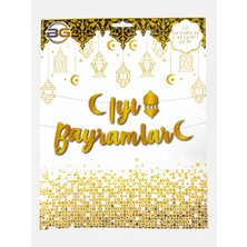 Bereketli Store Iyi Bayramlar Yazılı Gold- Altın Sarısı Ramazan Süsü Banner