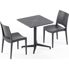 Tilia 2 Kişilik Polipropilen Masa Takımı Antrasit (Moon Katlanır Masa 70X70 cm + Specto Sandalye) - Bahçe, Balkon, Teras, Veranda, Havuz Başı, Dış Mekan, Kafe, Restoran, Otel İçin