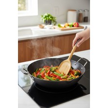 Bereketli Store Metal Saplı Bambu Makarna Servis Kaşığı Doğal Bambu Mutfak Gereci