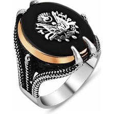 Inure Jewelry Gümüş Siyah Taşlı Kartal Pençesi Osmanlı Devlet Arması Erkek Yüzük