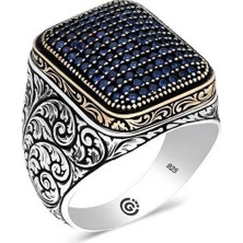 Inure Jewelry Gümüş Lacivert Zirkon Taşlı Kare Erkek Yüzük