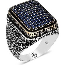 Inure Jewelry Gümüş Lacivert Zirkon Taşlı Kare Erkek Yüzük