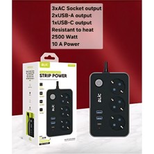 Alpotekno Akım Korumalı 3’lü Priz 2 USB + Type-C 2 Metre Kablolu – Termal Koruma, Çocuk Korumalı, 2500W