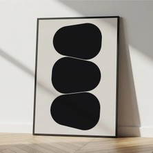 Rosaart Modern Siyah Soyut Ahşap Çerçeveli Tablo–krem Zemin Üzerine Organik Formlar - Duvar Dekoru