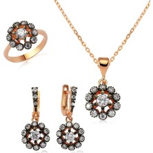 Inure Jewelry Gümüş Elmas Model Çiçek Bayan Set