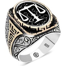 Inure Jewelry Gümüş Adalet Terazisi Oval Erkek Yüzük