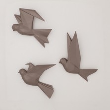 Selim Mouette 3'lü Dekoratif Kuş Taupe