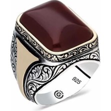 Inure Jewelry ​gümüş Akik Taşlı Köşeli Erkek Yüzük