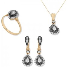 Inure Jewelry Gümüş Elmas Montür Damla Bayan Set