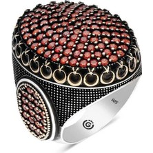 Inure Jewelry Gümüş Kırmızı Zirkon Taşlı Oval Erkek Yüzük