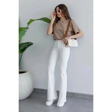 Arvib Şık Duruş Yüksek Bel Süper Ispanyol Paça Beyaz Denim