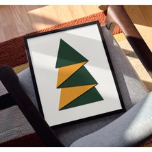 Rosaart Minimal Geometrik Çam Ağacı Ahşap Çerçeveli Poster –yeşil, Sarı, Modern Duvar Dekoru - Dijital Baskı