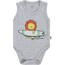 Civil Baby Aslan Baskılı 3-36 Ay Çıtçıtlı Badi - Gri