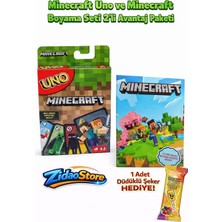 Emrah Gültekin Minecraft Uno Kart Oyunu ve Minecraft Boyama Seti 2li Avantaj Paketi Şekerli Düdük Hediyeli Set