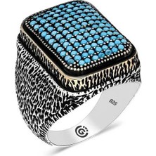 Inure Jewelry Gümüş Turkuaz Zirkon Taşlı Kare Erkek Yüzük