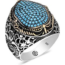 Inure Jewelry Gümüş Turkuaz Zirkon Taşlı Oval Erkek Yüzük