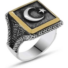 Inure Jewelry Gümüş Türk Bayrağı Ay Yıldız Erkek Yüzük