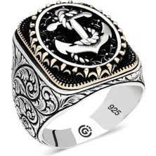 Inure Jewelry Gümüş Deniz Çapası Oval Erkek Yüzük