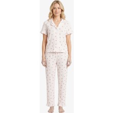Cottonhill Beyaz Çiçek Desenli Bürümcük Gömlek Yaka Kadın Pijama Takımı