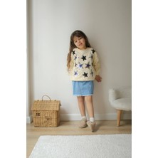 Pullu Yıldız Işlemeli Kot Etekli Takım-Kız Çocuk