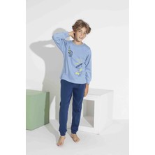 Rapapa Erkek Çocuk Mavi Uzun Kollu Pijama Takımı  Rahat Kalıp 7419MM